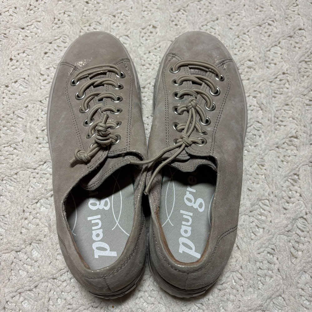 Paul Green $498 Genuine‎ Leather Taupe Shimmer Platform Lace Up Sneakers US 8.5 - Picture 13 of 16